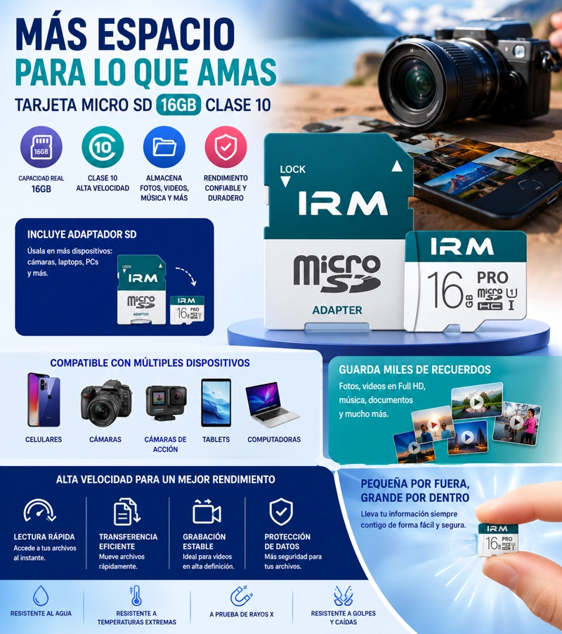 TARJETA MICRO SD 16GB CLASE 10 CON ADAPTADOR PARA CELULARES Y CAMARAS - 3