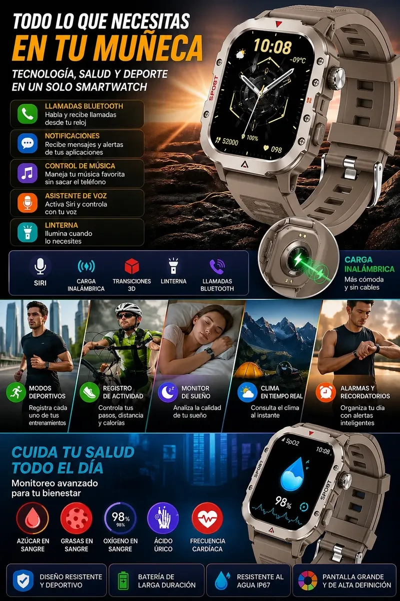 SMARTWATCH DEPORTIVO H11 LLAMADAS BLUETOOTH MONITOR DE SALUD MULTIFUNCION - 2