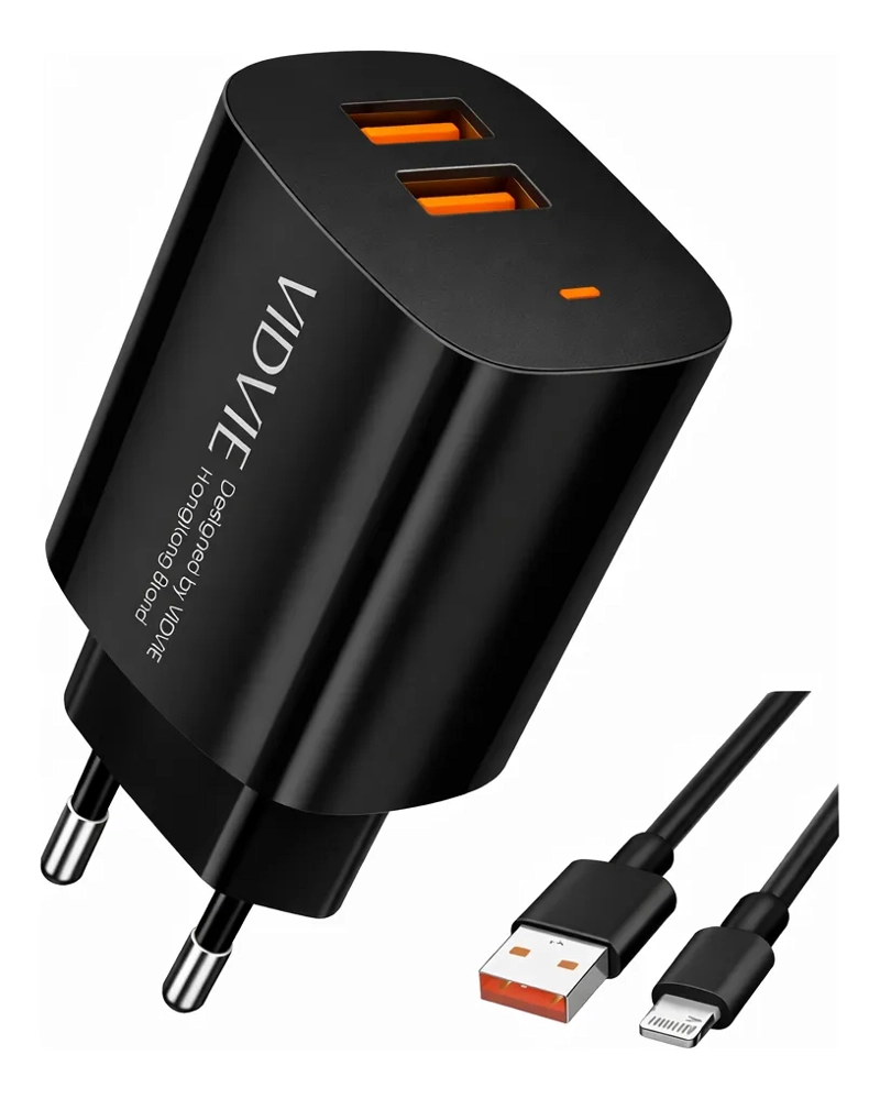 VIDVIE CARGADOR CARGA RAPIDA 2.4A COMPATIBLE CON IPHONE 8 11 12 13 14