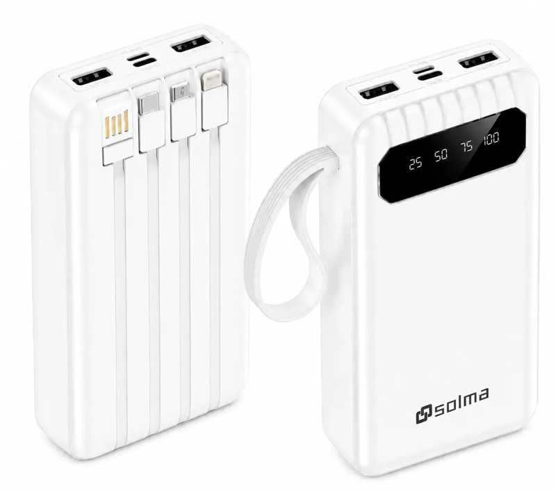 POWER BANK 30000MAH CARGA RAPIDA 4 CABLES INTEGRADOS USB TIPO C USB-L MICRO 2 PUERTOS USB COMPATIBLE - 1