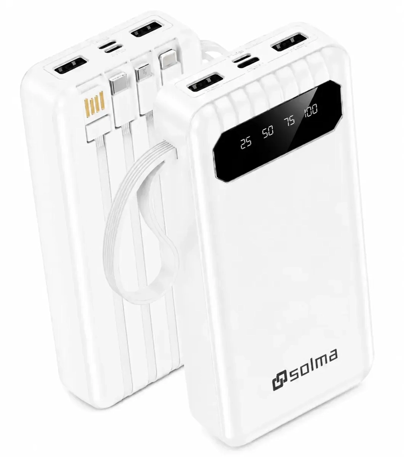 POWER BANK 30000MAH CARGA RAPIDA 4 CABLES INTEGRADOS USB TIPO C USB-L MICRO 2 PUERTOS USB COMPATIBLE - 6
