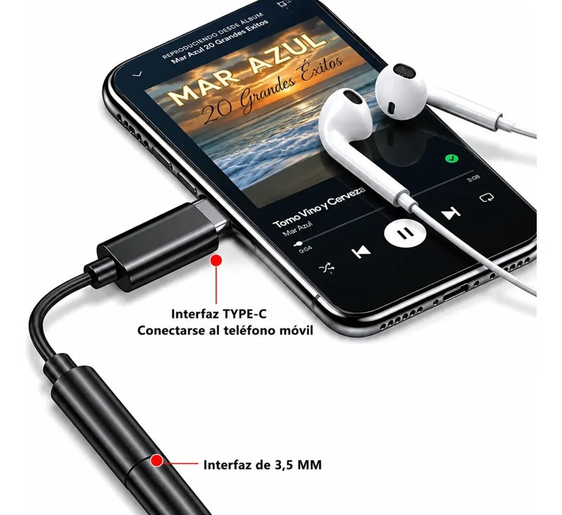 ADAPTADOR DE AUDIO USB TIPO C A JACK 3.5MM PARA AUDIFONOS Y MICROFONO - 6
