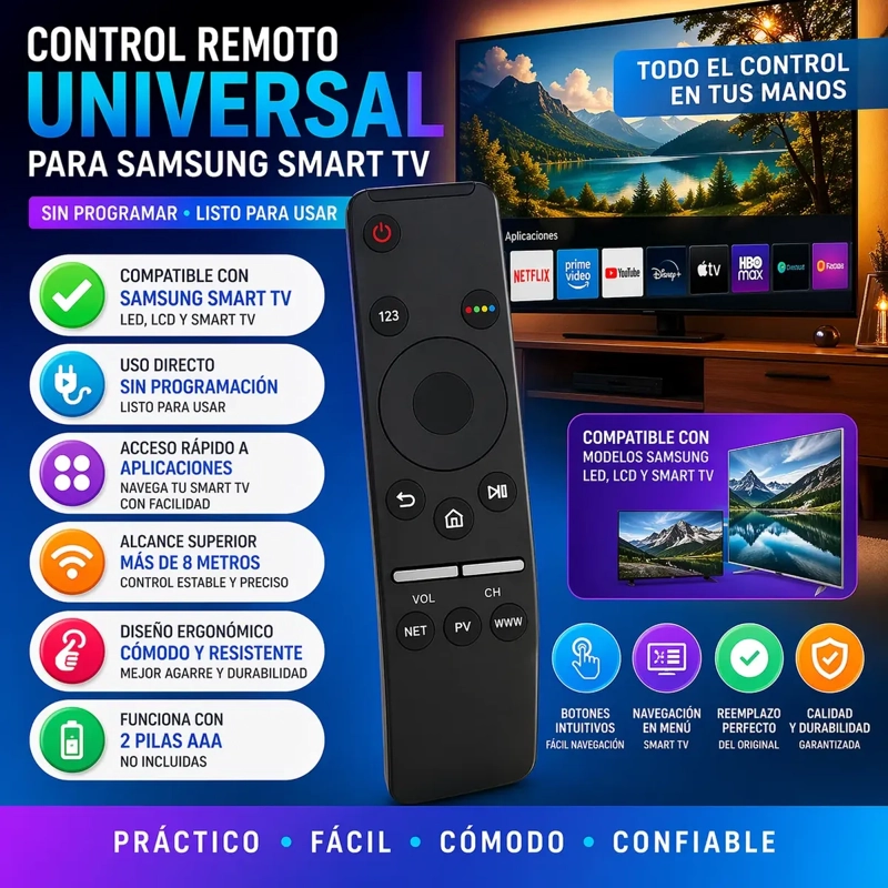 CONTROL REMOTO COMPATIBLE CON SAMSUNG SMART TV REEMPLAZO UNIVERSAL - 2