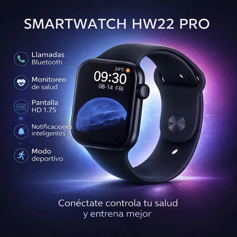 SMARTWATCH HW22 PRO CON LLAMADAS BLUETOOTH Y MONITOR DE SALUD MULTIFUNCION - 2