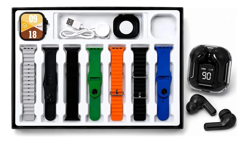 SMARTWATCH D96 PARA NIÑOS CON AUDIFONOS Y 7 CORREAS COMPATIBLE ANDROID IOS - 1
