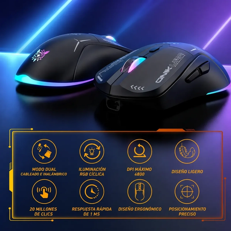 MOUSE GAMER INALAMBRICO ONIKUMA RGB 2.4GHZ 4800 DPI RECARGABLE - 3