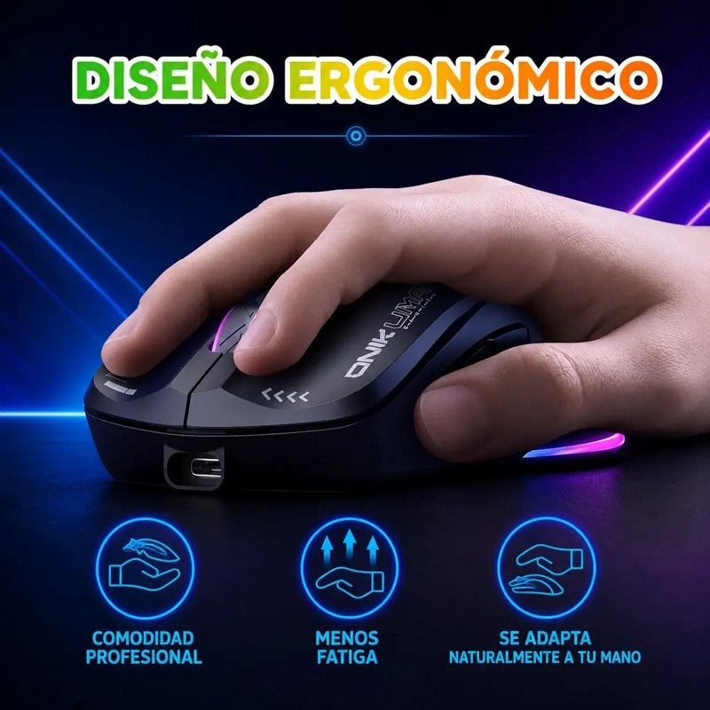 MOUSE GAMER INALAMBRICO ONIKUMA RGB 2.4GHZ 4800 DPI RECARGABLE - 7