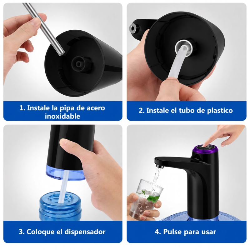DISPENSADOR DE AGUA ELE CTRICO PORTATIL USB PARA BOTELLON RECARGABLE BLANCO - 3