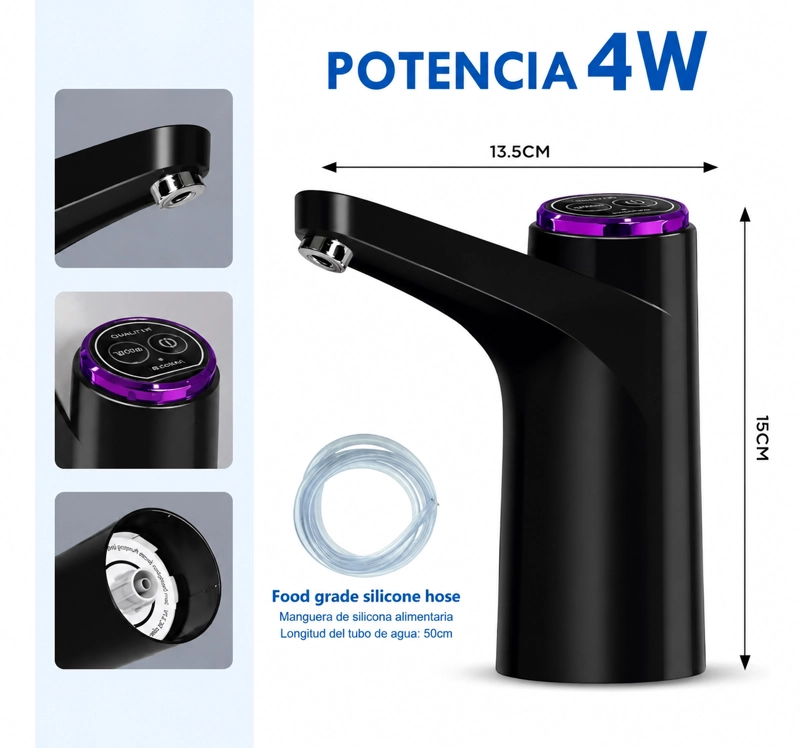 DISPENSADOR DE AGUA ELE CTRICO PORTATIL USB PARA BOTELLON RECARGABLE BLANCO - 6