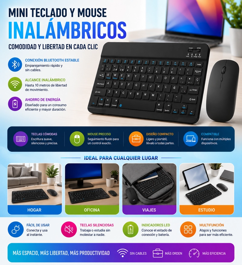 MINI TECLADO Y MOUSE INALAMBRICO QWERTY ESPAÑOL MK-110 RECARGABLE - 4