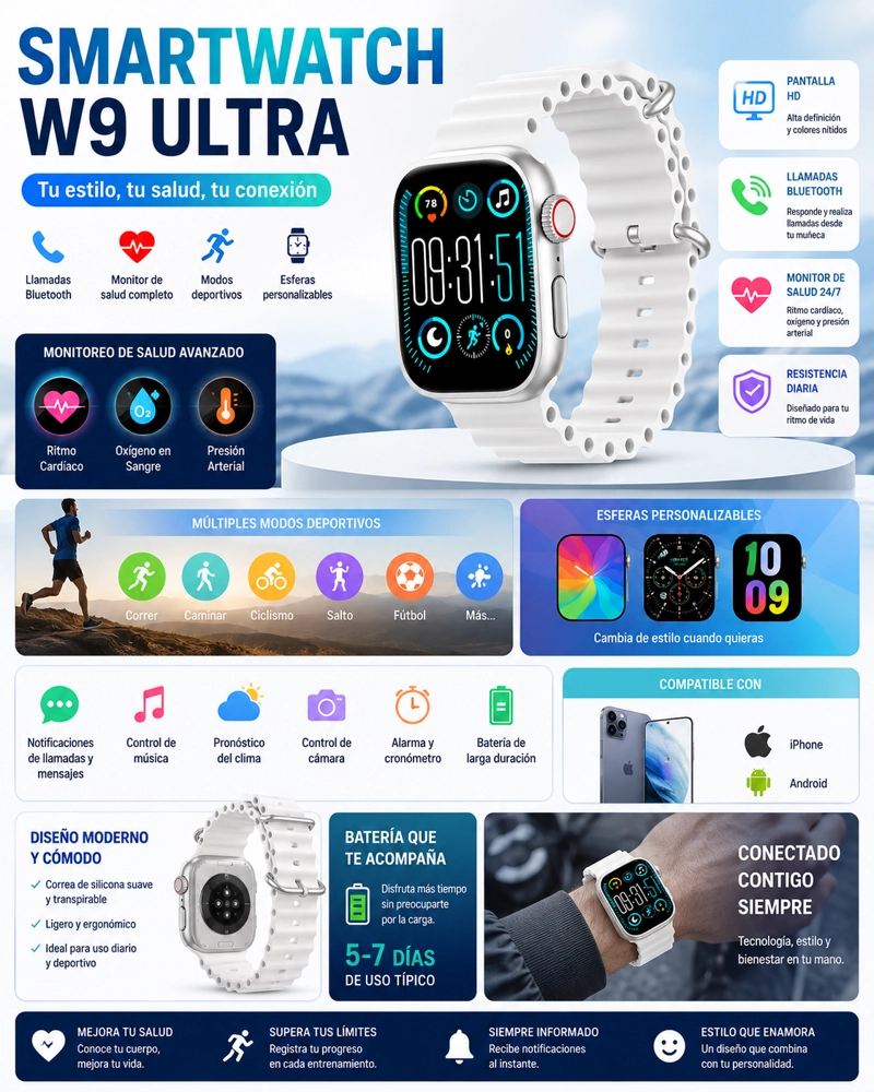SMARTWATCH W9 ULTRA CON PANTALLA HD AMOLED PARA ANDROID Y IOS - 2