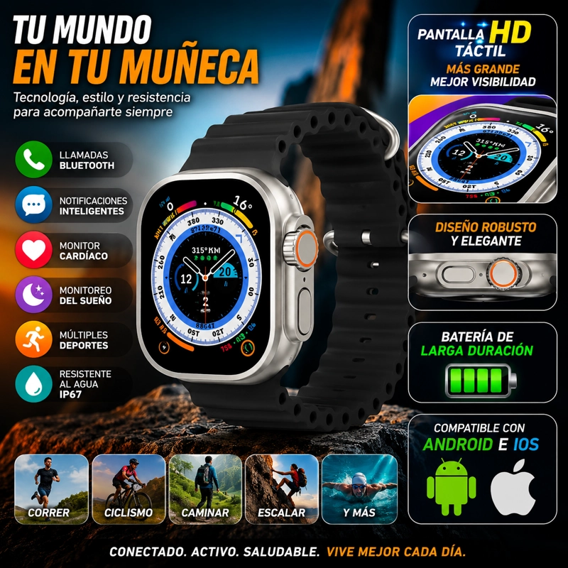 SMARTWATCH CON PANTALLA 2.01 PULGADAS Y LLAMADAS BLUETOOTH COMPATIBLE CON ANDROID Y CON IPHONE - 2