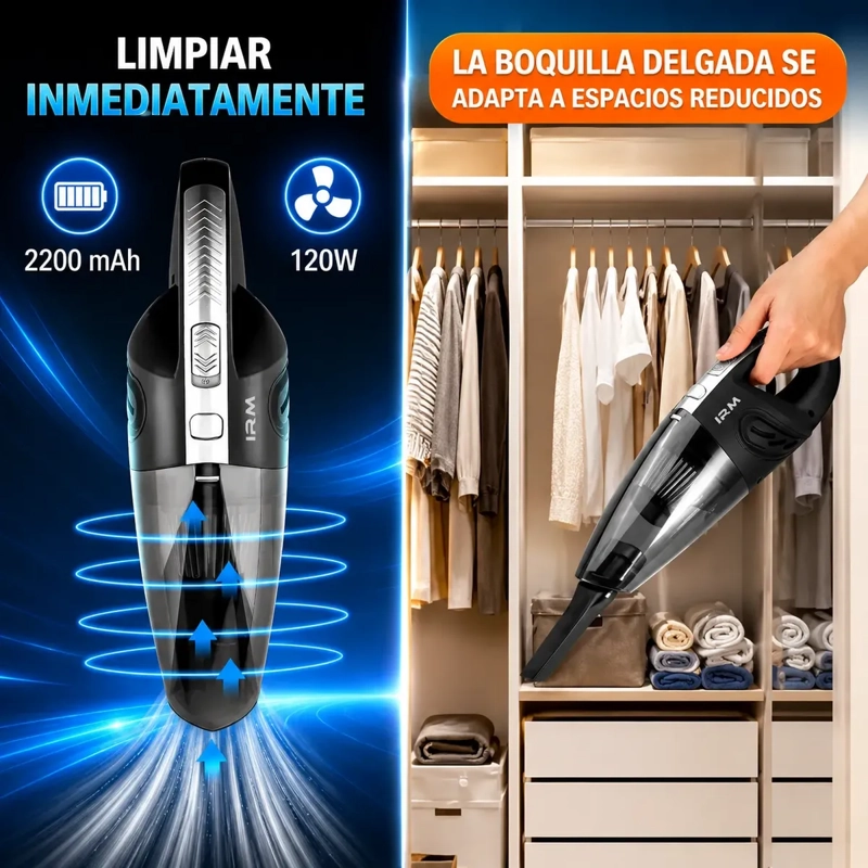 ASPIRADORA DE MANO INALAMBRICA 120W RECARGABLE PARA AUTO Y HOGAR - 4