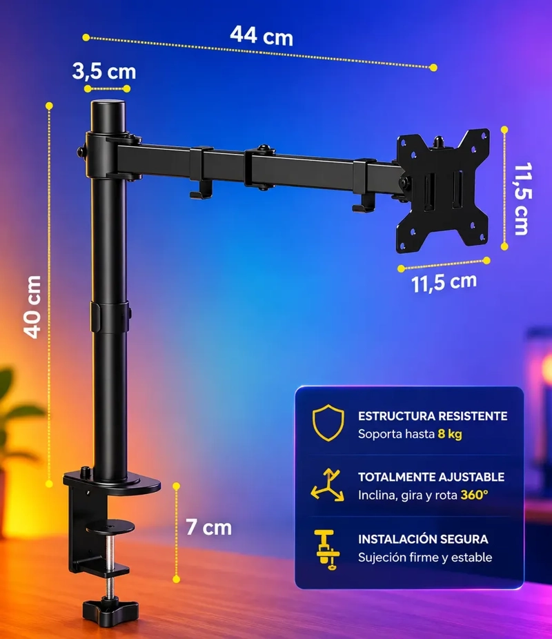SOPORTE MONITOR ARTICULADO 14 A 32 PULGADAS VESA 8KG 360° - 4