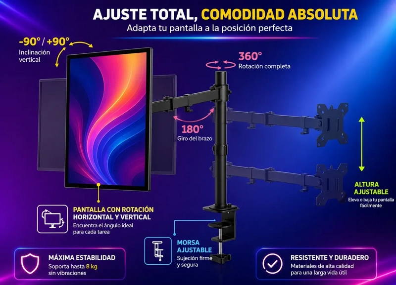 SOPORTE MONITOR ARTICULADO 14 A 32 PULGADAS VESA 8KG 360° - 8