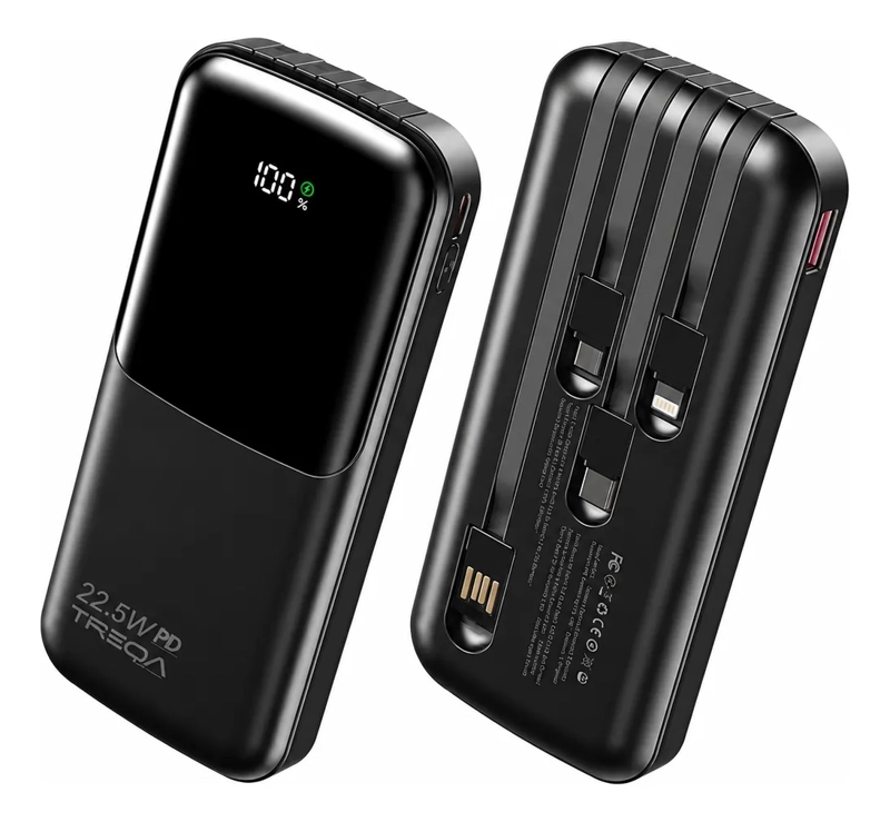 GENÉRICO POWER BANK 10000MAH CARGA RAPIDA 22.5W PD CON 4 CABLES INTEGRADOS Y PANTALLA LED
