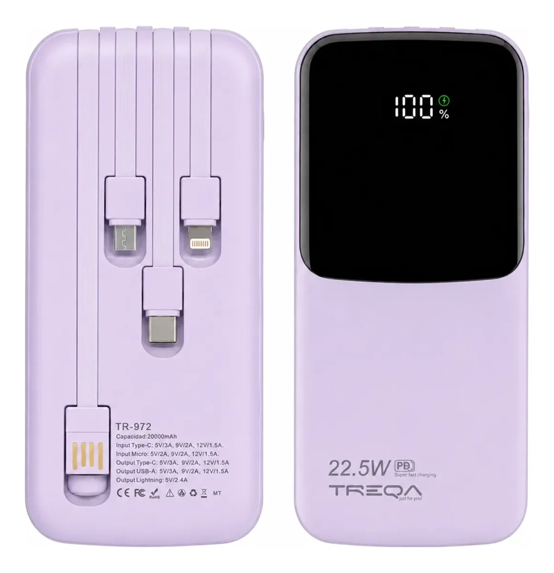 BATERIA EXTERNA POWER BANK 20000MAH CARGA RAPIDA PD 3.0 22.5W PORTATIL - 1