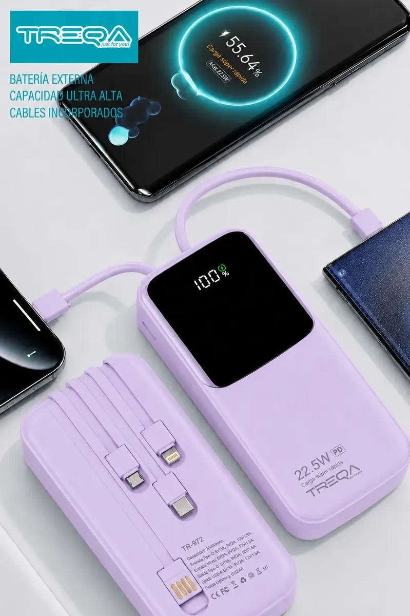 BATERIA EXTERNA POWER BANK 20000MAH CARGA RAPIDA PD 3.0 22.5W PORTATIL - 4