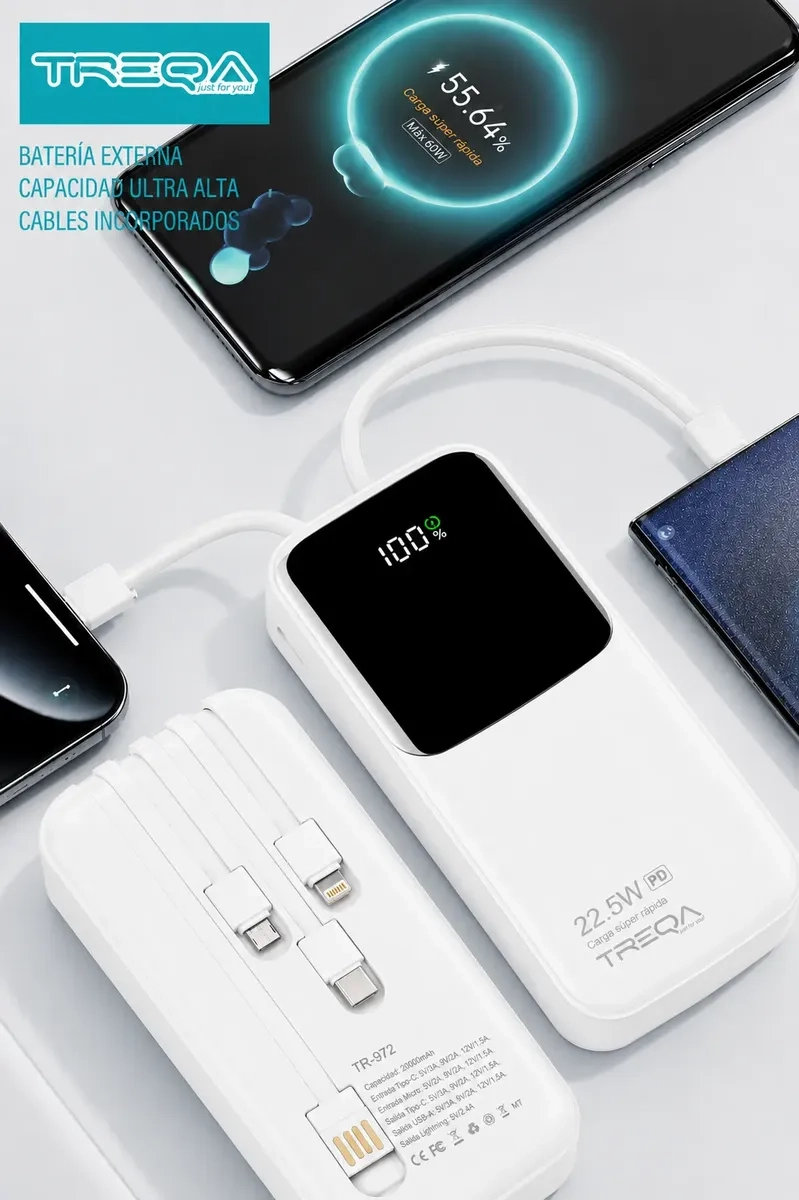 BATERIA EXTERNA POWER BANK 20000MAH CARGA RAPIDA PD 3.0 22.5W PORTATIL - 4