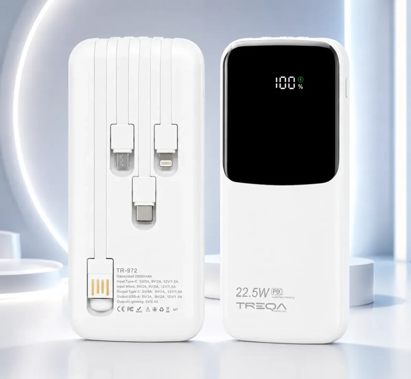 BATERIA EXTERNA POWER BANK 20000MAH CARGA RAPIDA PD 3.0 22.5W PORTATIL - 6