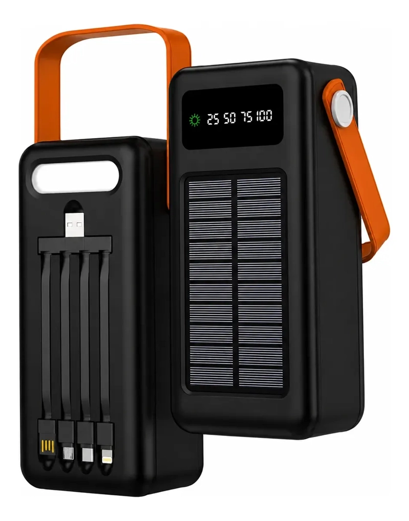 POWER BANK SOLAR 40000MAH CON LINTERNA LED Y CABLES INTEGRADOS PORTATIL - 1