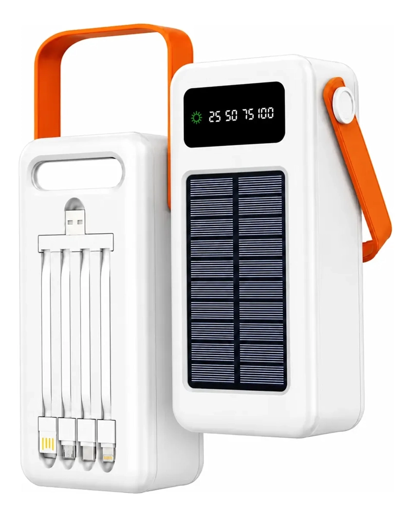 GENÉRICO POWER BANK SOLAR 40000MAH CON LINTERNA LED Y CABLES INTEGRADOS PORTATIL