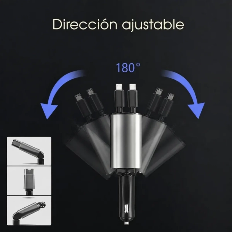 CARGADOR PARA AUTO 120W 4 EN 1 CON 2 CABLES RETRACTILES Y 2 PUERTOS DE CARGA - 6