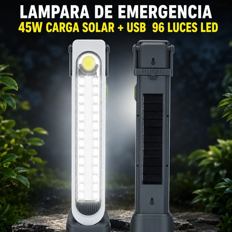 LAMPARA LED SOLAR 45W RECARGABLE USB 3600MAH CON 96 LUCES LED PORTATIL - 5