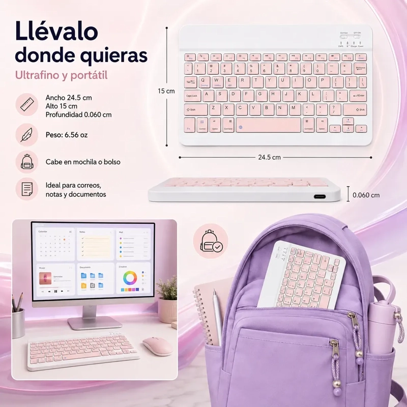 KIT TECLADO Y MOUSE INALAMBRICO BLUETOOTH COMPATIBLE CON PC TABLET Y CELULAR - 3