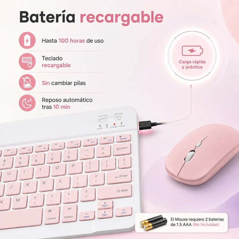 KIT TECLADO Y MOUSE INALAMBRICO BLUETOOTH COMPATIBLE CON PC TABLET Y CELULAR - 5