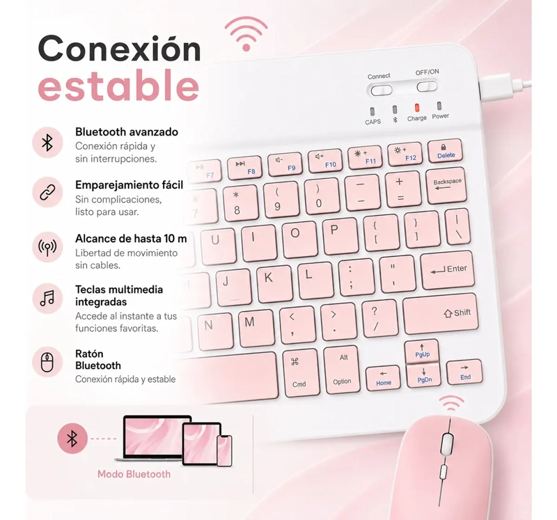 KIT TECLADO Y MOUSE INALAMBRICO BLUETOOTH COMPATIBLE CON PC TABLET Y CELULAR - 6