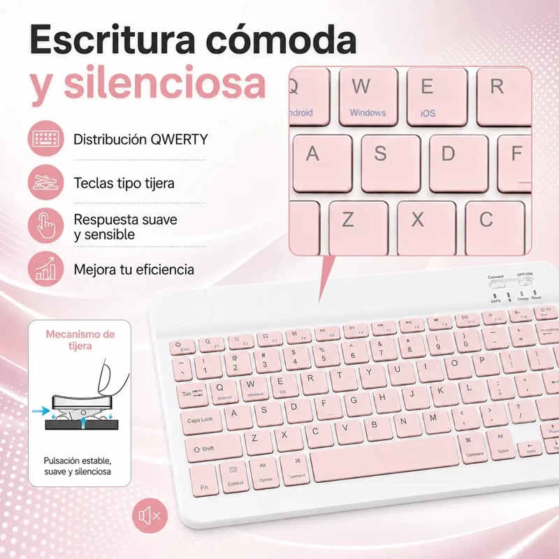 KIT TECLADO Y MOUSE INALAMBRICO BLUETOOTH COMPATIBLE CON PC TABLET Y CELULAR - 7