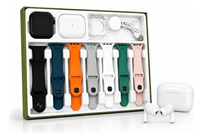 KIT SMARTWATCH BLUETOOTH CON 7 CORREAS Y AUDIFONOS INALAMBRICOS - 1