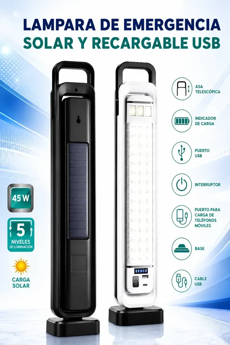 LAMPARA DE EMERGENCIA SOLAR RECARGABLE 51 LED CON CARGA USB PORTATIL - 3