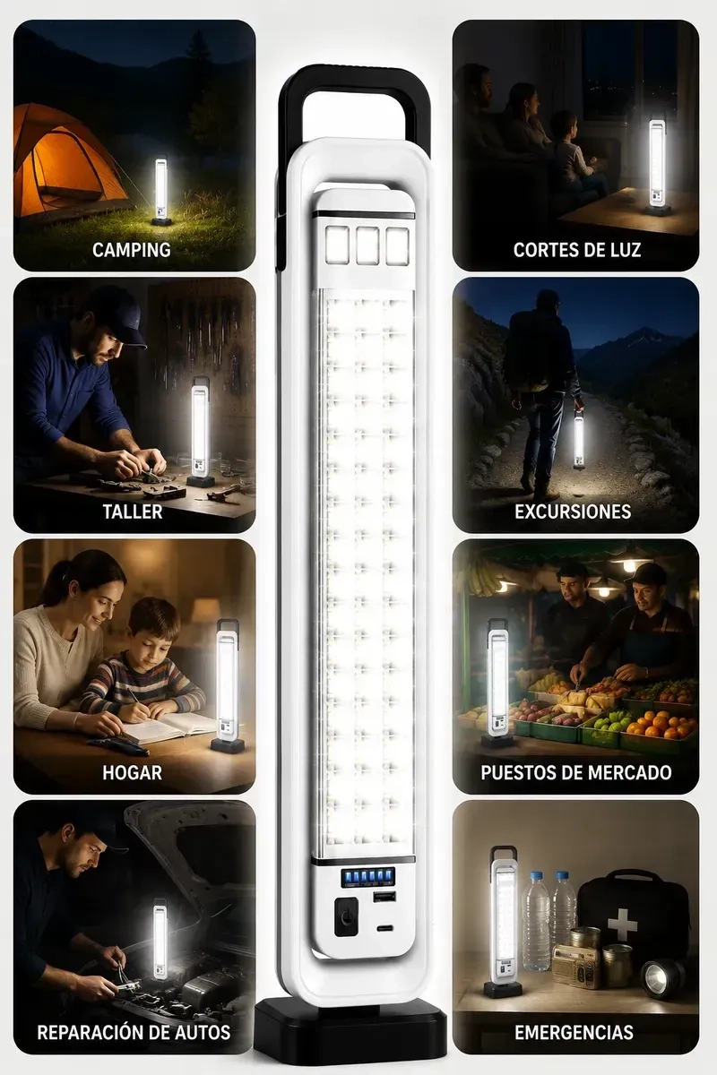 LAMPARA DE EMERGENCIA SOLAR RECARGABLE 51 LED CON CARGA USB PORTATIL - 4