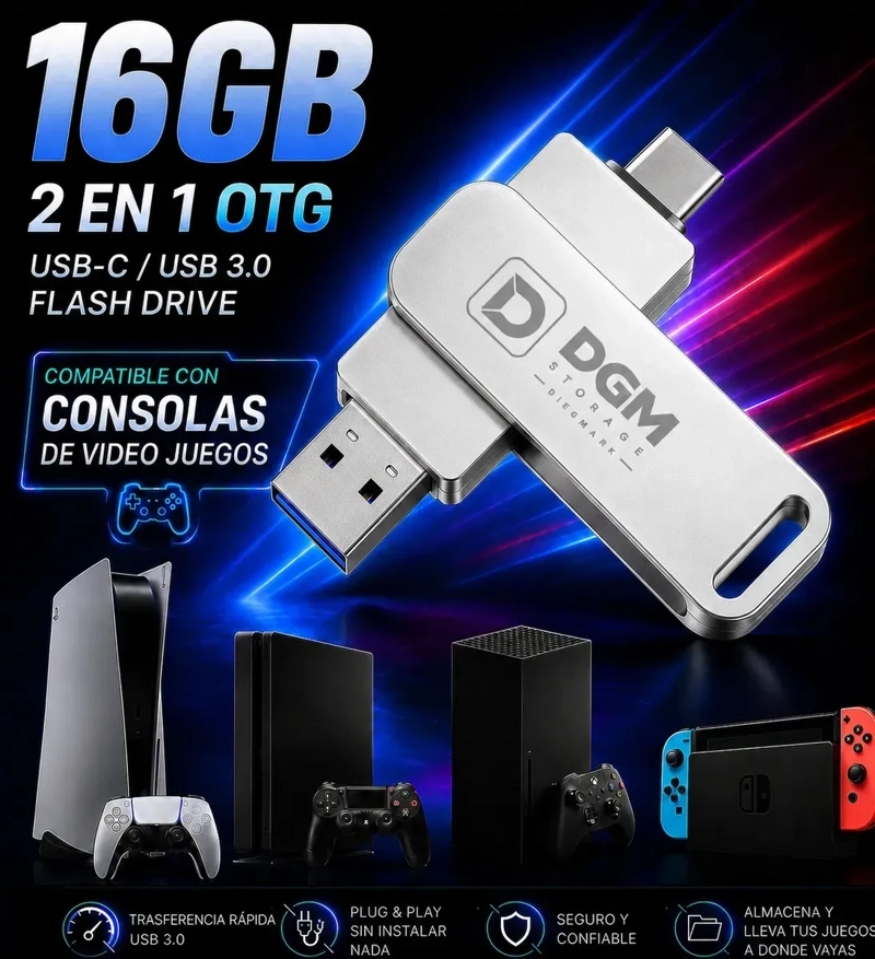 PENDRIVE OTG DIEGMARK 16GB 2 EN 1 USB C Y USB PLATEADO PARA CELULAR Y PC - 5