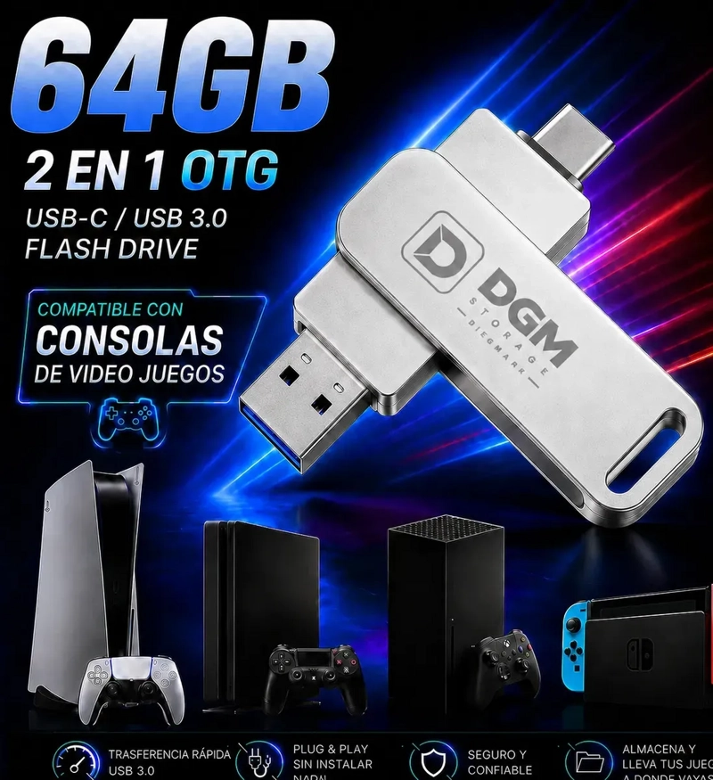 PENDRIVE DIEGMARK 64GB PLATEADO USB 3.0 Y USB C OTG 2 EN 1 PARA CELULAR TABLET Y PC - 5