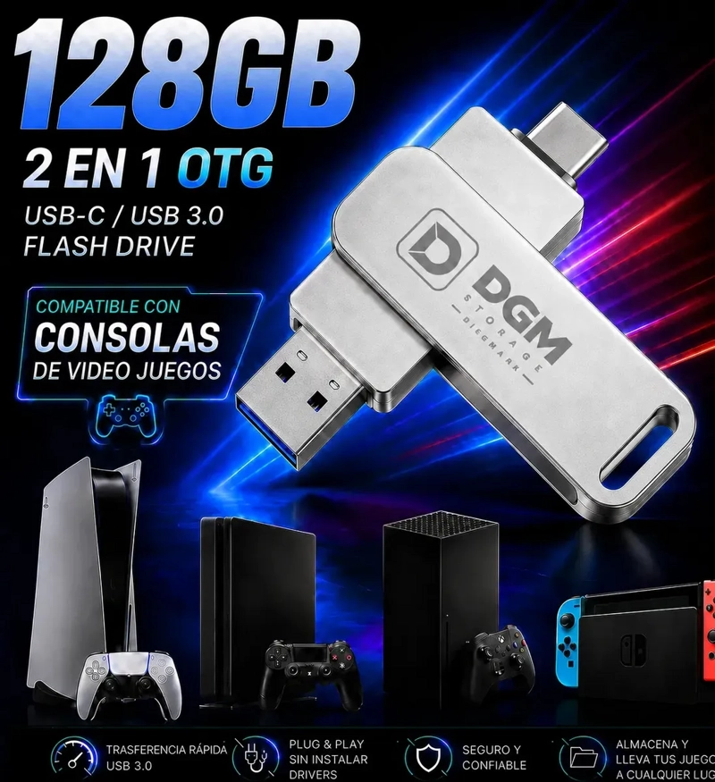 PENDRIVE OTG DIEGMARK 128GB 2 EN 1 USB C Y USB PLATEADO PARA CELULAR Y PC - 2