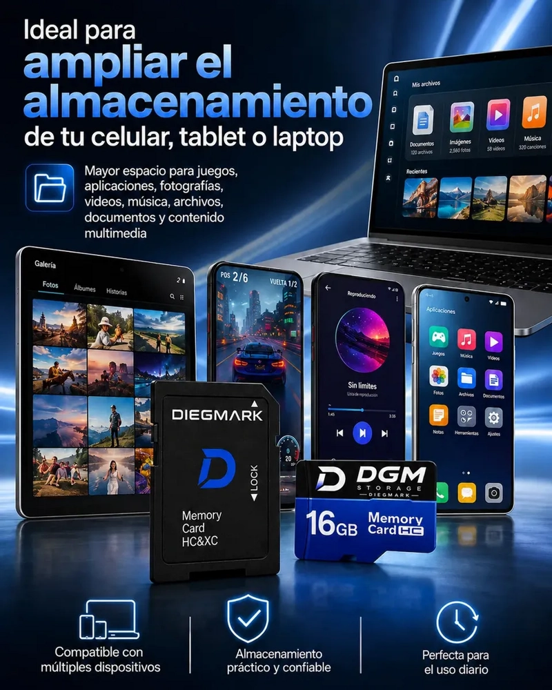 TARJETA MICROSDHC DIEGMARK 16GB CLASE 10 U1 CON ADAPTADOR SD - 2