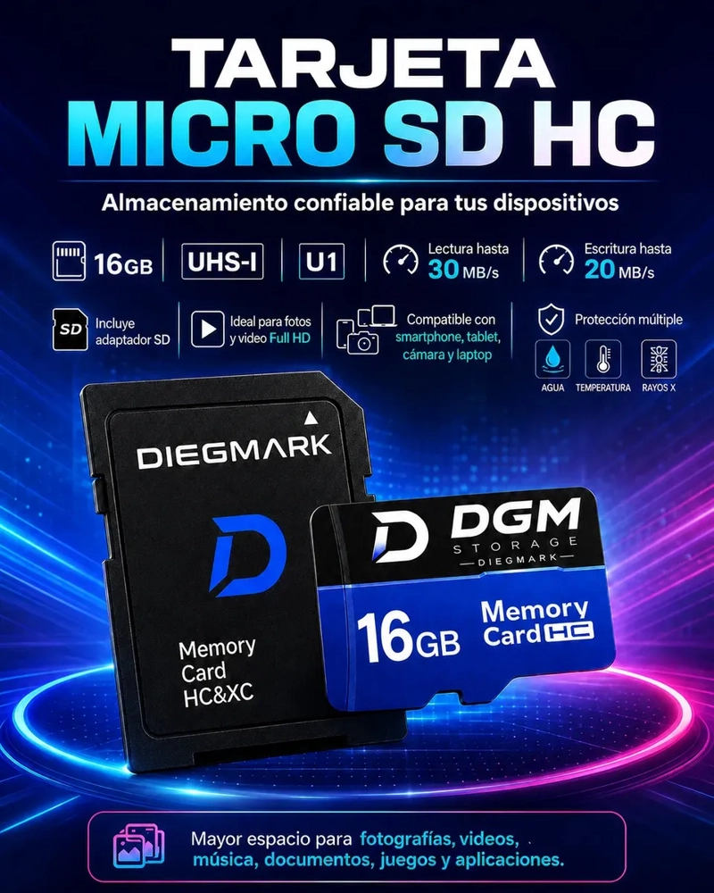 TARJETA MICROSDHC DIEGMARK 16GB CLASE 10 U1 CON ADAPTADOR SD - 8