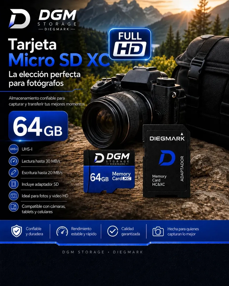 TARJETA MICROSDXC DIEGMARK 64GB U1 V10 CON ADAPTADOR SD PARA CELULAR Y CÁMARA - 4
