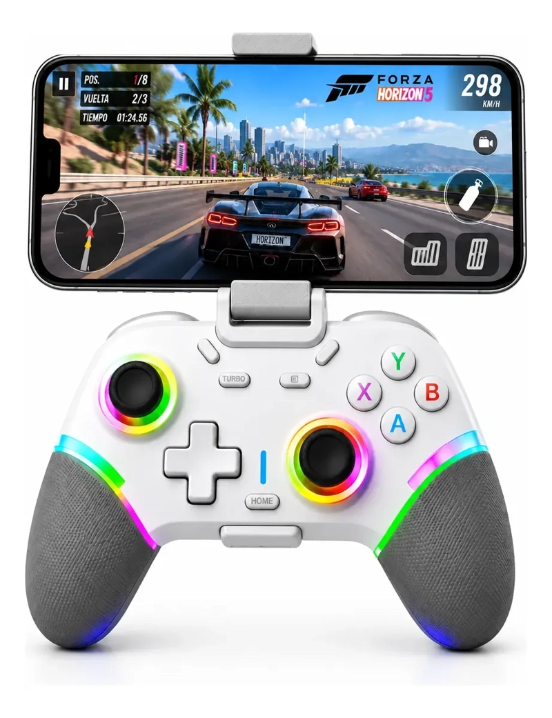 GAMEPAD X9 BLANCO INALAMBRICO RGB MULTIPLATAFORMA CON SOPORTE PARA CELULAR - 1