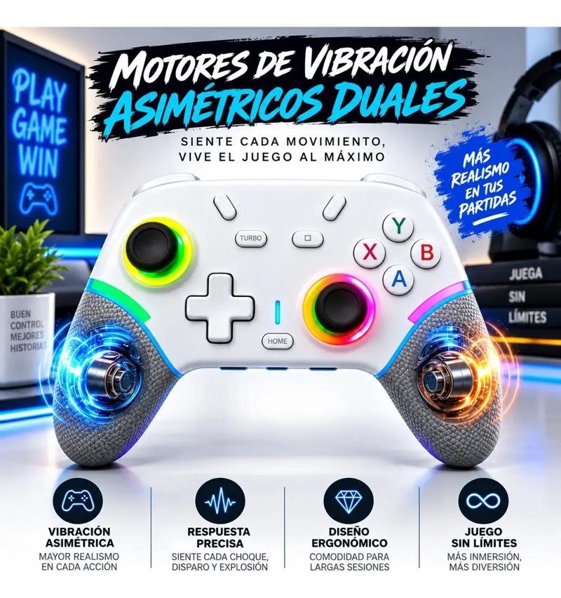 GAMEPAD X9 BLANCO INALAMBRICO RGB MULTIPLATAFORMA CON SOPORTE PARA CELULAR - 5