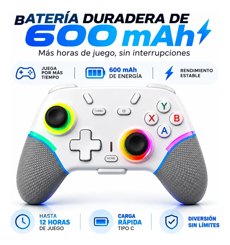 GAMEPAD X9 BLANCO INALAMBRICO RGB MULTIPLATAFORMA CON SOPORTE PARA CELULAR - 6