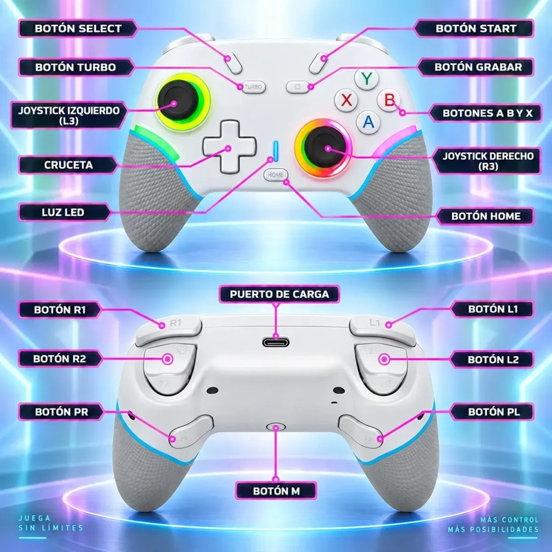 GAMEPAD X9 BLANCO INALAMBRICO RGB MULTIPLATAFORMA CON SOPORTE PARA CELULAR - 7