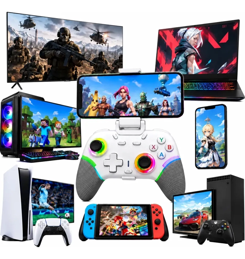 GAMEPAD X9 BLANCO INALAMBRICO RGB MULTIPLATAFORMA CON SOPORTE PARA CELULAR - 8