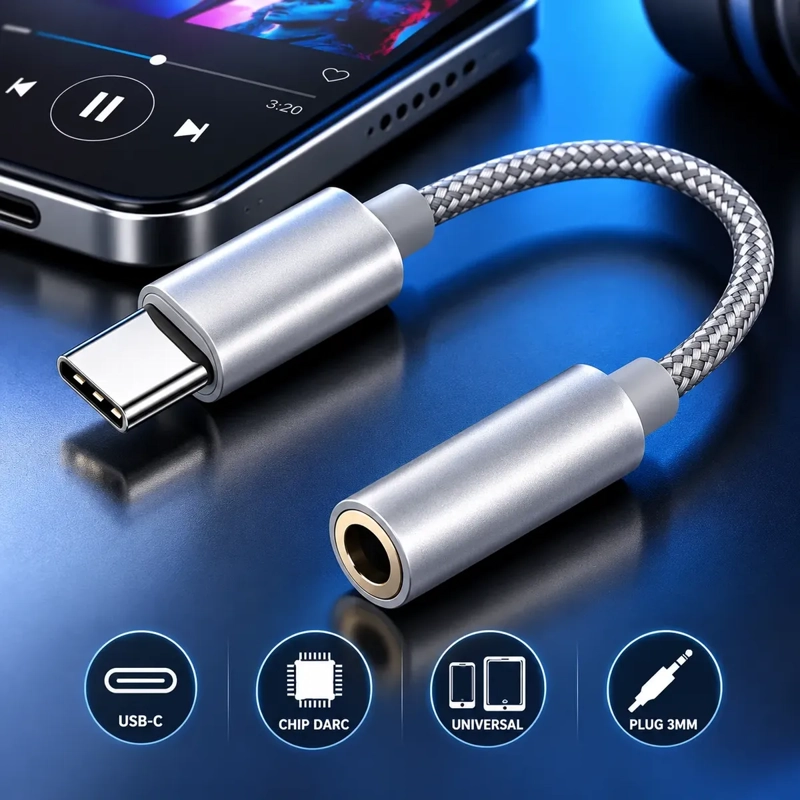 ADAPTADOR DE AUDIO TRENZADO USB C A JACK 3.5 MM PARA ANDROID - 2