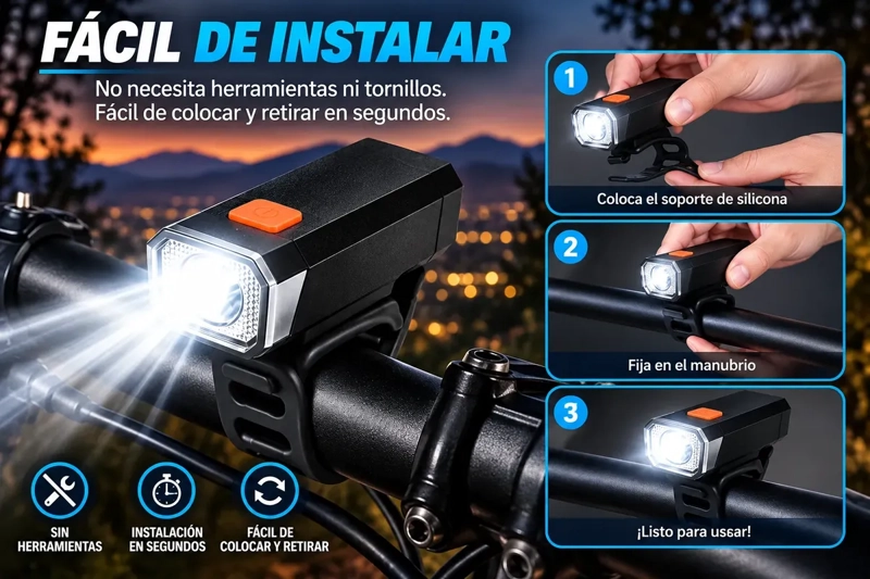 LINTERNA LED PARA BICICLETA RECARGABLE USB CON 3 MODOS DE ILUMINACION - 2