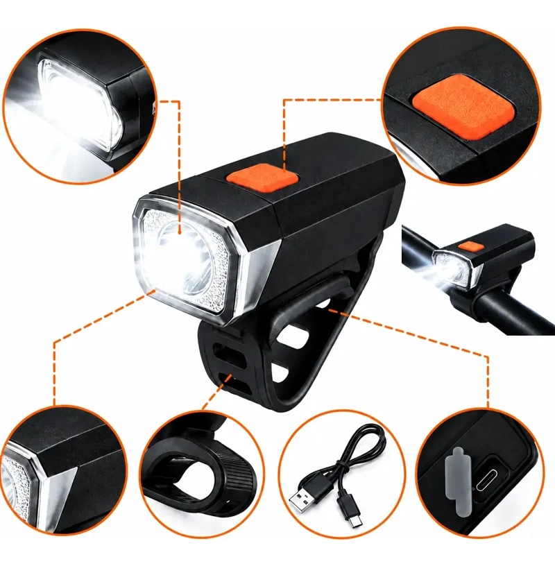 LINTERNA LED PARA BICICLETA RECARGABLE USB CON 3 MODOS DE ILUMINACION - 7