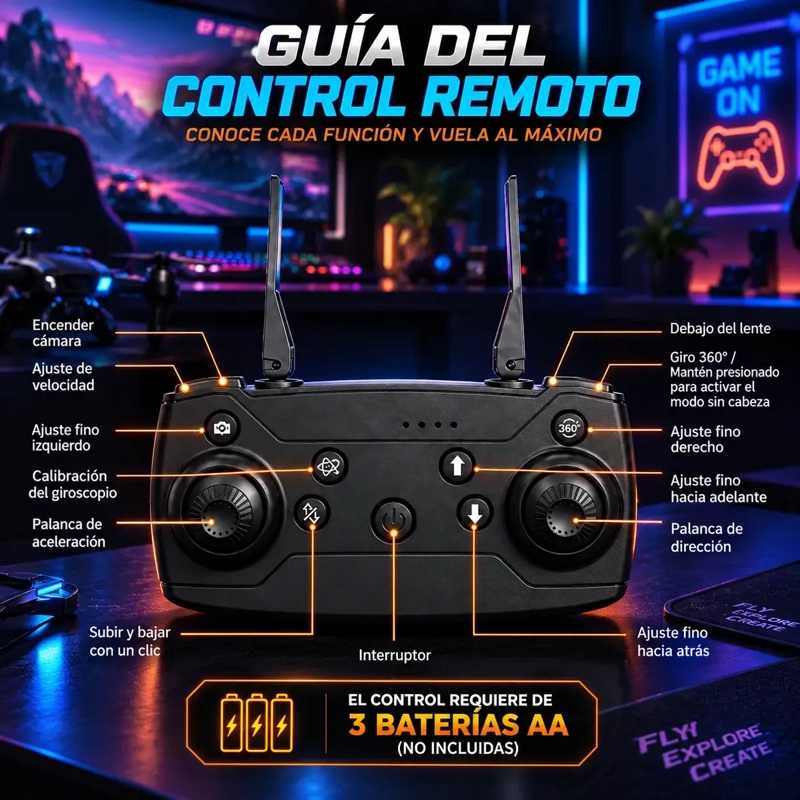 DRONE PLEGABLE WIFI CON CAMARA HD CONTROL REMOTO Y GIRO 360° - 2